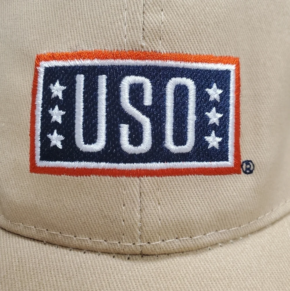 USO Support Our Heroes Slideback Hat Tan OS Adjustable Embroidered Cotton
